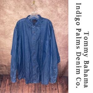 Tommy Bahama~Indigo Palms Denim~Blue 100% Cotton Button Down Shirt~Size XL~EUC
